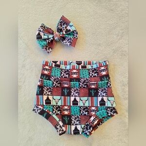 Baby Western Patterned Bummies with Bow